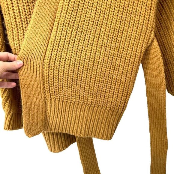 Zara tied chunky knit cardigan sweater Size M mustard marigold yellow heavy - Picture 6 of 8